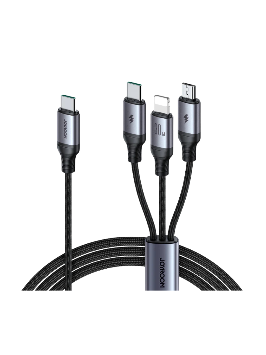 Joyroom SA21-1T3 Speedy Series 30W 3-in-1 Fast Charging Cable (Type-C to L+C+M) 1.2m-Black